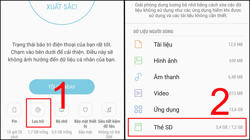 Chọn Lưu trữ > Chọn Thẻ SD.